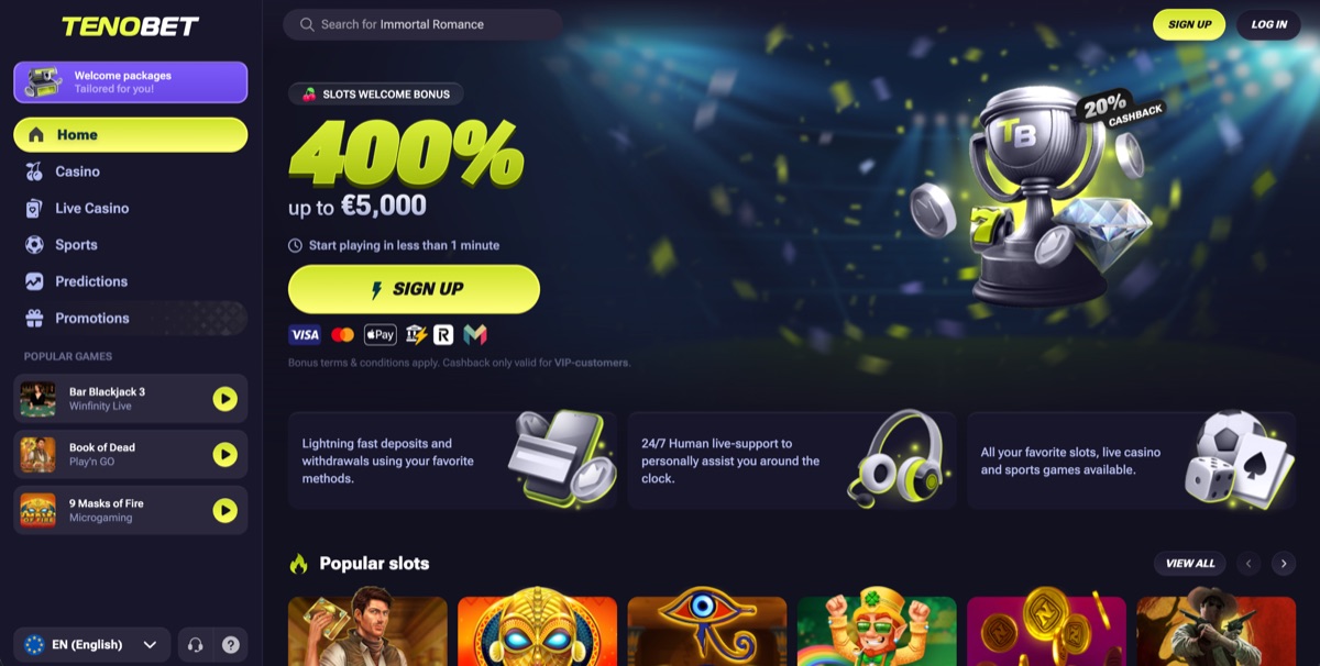 Tenobet non GamStop casino homepage Tenobet non GamStop casino and sportsbook homepage with the slots welcome bonus